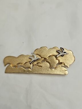 ULTRA Gold-Tone and Silver- Tone Clouds Birds Women's Brouch Pin